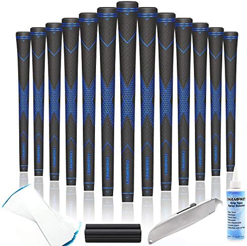 CHAMPKEY Premium Rubber Golf Grips 13 Pack | High Traction and Feedback Rubber Golf Club Grips | Choose Between 13 Grips with 15 Tapse and 13 Grips with All Kits