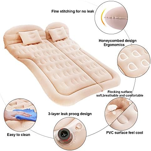 SAYGOGO SUV Air Mattress Camping Bed Cushion Pillow - Inflatable Thickened Car Air Bed Mattress with Air Pump Portable Sleeping Pad for Home Car Travel Camping Upgraded Version - Beige1