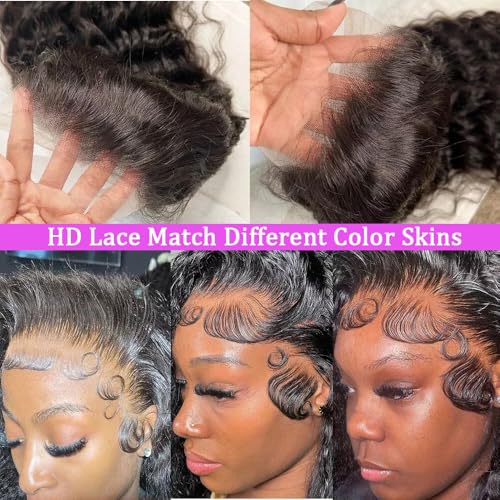 30 Inch Deep Wave Lace Front Wigs Human Hair 200 Density 13x6 HD Transparent Lace Front Wigs Human Hair Pre Plcked Curly Human Hair Wig for Women Deep Wave Frontal Wigs Human Hair with Baby Hair