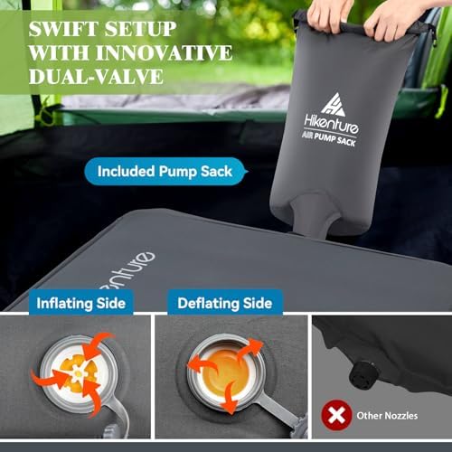Hikenture 4 INCH Thick Self Inflating Sleeping Pad with 9.5 R Value, Comfort Plus Camping Mattress with Pump Sack, Inflatable Foam Insulated Camping Pad, Portable Camping Mat for 4-Season