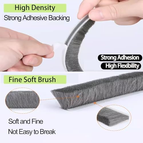 Brush Weather Stripping,0.9 in x 0.4 in x 32.8 FT,Grey,Insulation,Sliding Seal Strip,Glass,Window Felt,Brush Door Sweep,Self Adhesive Draft Blocker,Dust Stopper Sliding Door Seal Winter