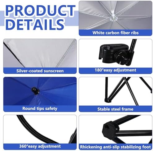 2 Pack Beach Chair with Umbrella for Adults Universal Clamp Folding Lightweight Adjustable Backpack Sling Beach Camping Chair with Cup Holder for Sand Camping Travel Outdoor Pool(Blue)