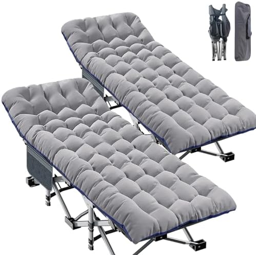 ABORON 2 Pack Oversized XXLFolding Camping Cot W/Mat for Adults, Heavy Duty Outdoor Bed with Carry Bag,1200 D Layer Oxford Travel Camp Cots