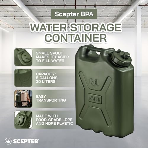 Scepter BPA Durable 5 Gallon 20 Liter Portable Military Water Storage Container for Camping, Outdoors and Emergency Management