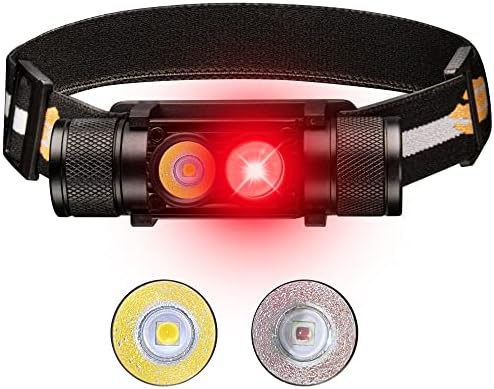 77outdoor LED Rechargeable Red Headlamp, D25LR Powerful Lightweight Head Flashlight with 90 High CRI Bright White Light and 660nm Deep Red Light, USB Charging for Camping, Hiking, Hunting