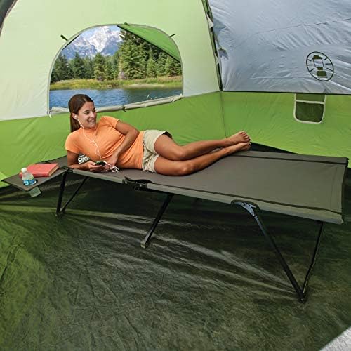 Coleman Pack-Away Camping Cot with Removable Side Table, Extra Wide Cot Fits Adults up to 6ft 6in or 300lbs, Carry Bag Included