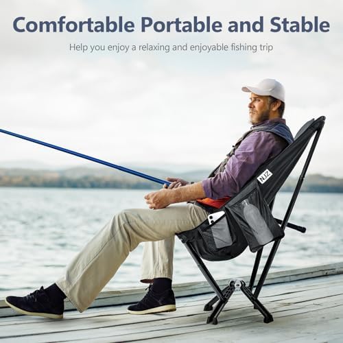 High Back Camping Chair - 600 LBS Capacity Oversized Camping Chair with Comfortable Backrest & Headrest, Quick Setup - Compact Folding Chair for Indoor/Outdoor Use - Black