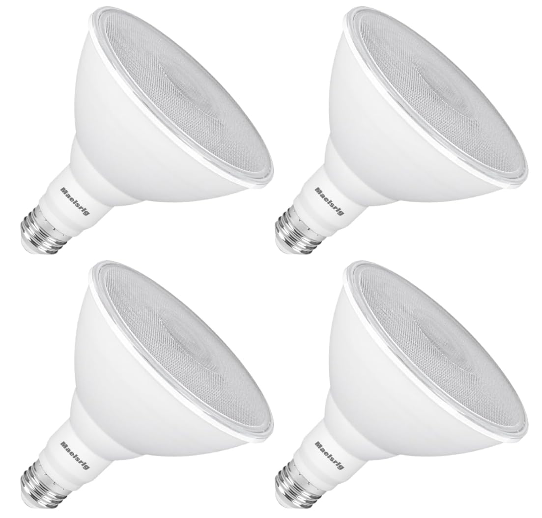 Maelsrlg PAR38 LED Flood Light Bulbs Outdoor, 18W (120W Equivalent), Daylight 5000K, Dimmable Weatherproof LED Outdoor Flood Lights with E26 Base, 1800LM, 4 Pack