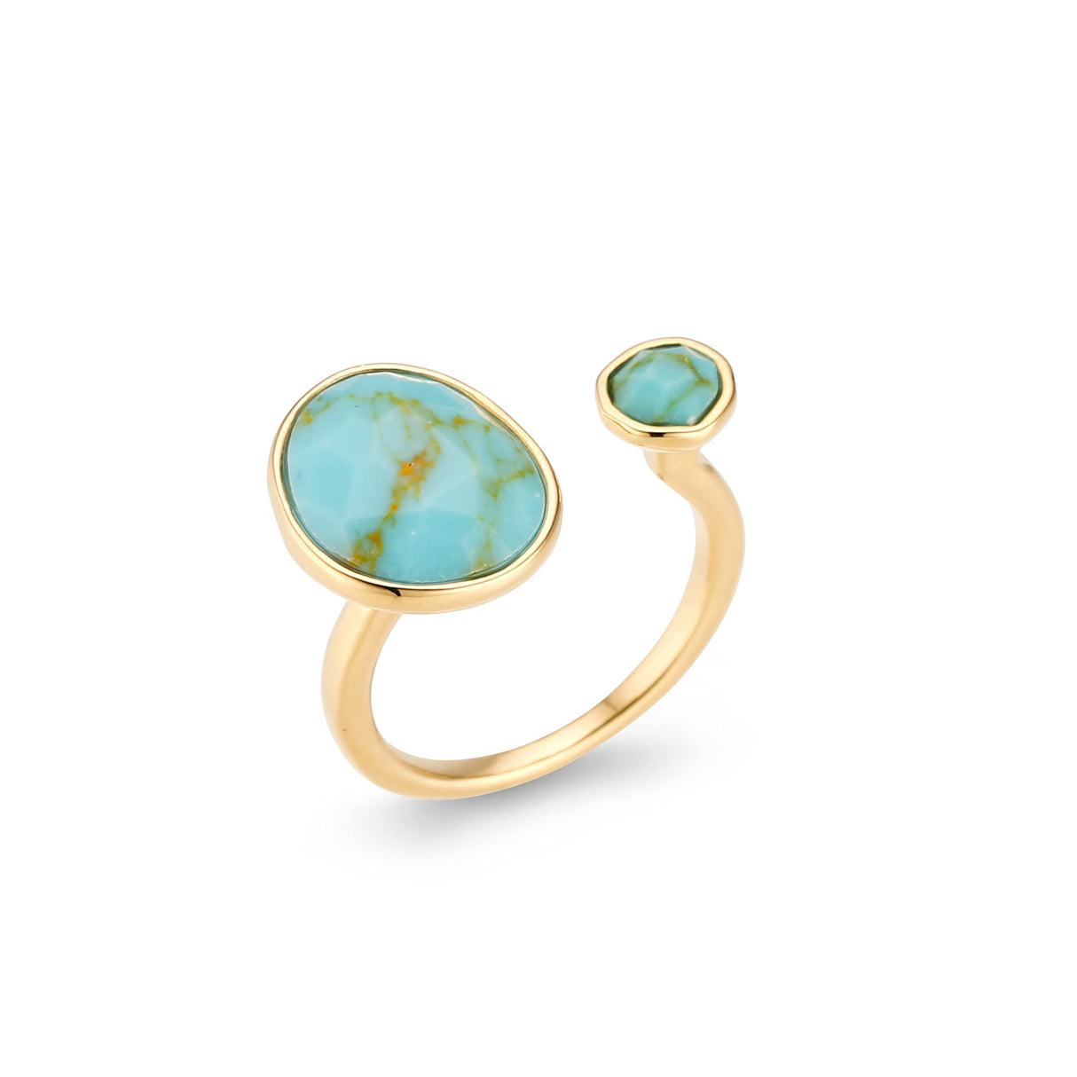 MJLULU 14K Gold-Plated Statement Ring with Simulated Blue Turquoise