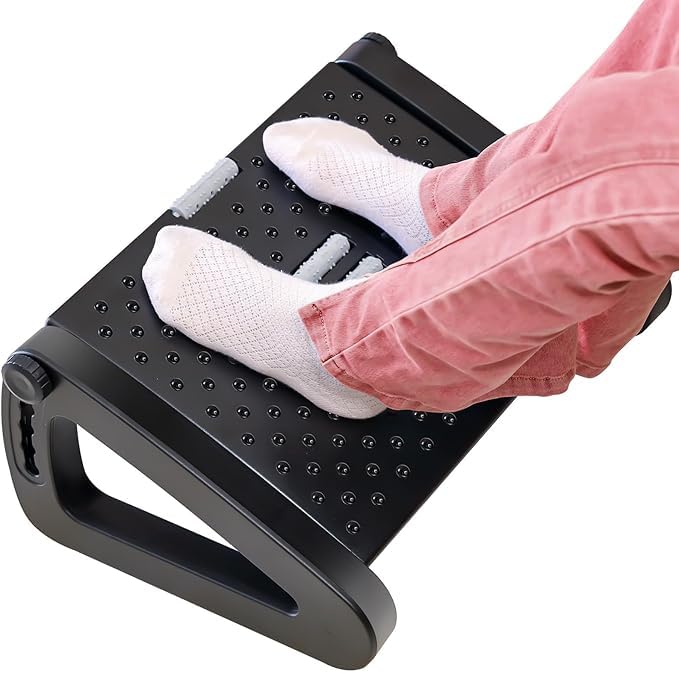 Jakarl Office Foot Rest Under Desk, Ergonomic Adjustable Foot Rest at Work with Massage Roller,Foot Stools for Under Office Desk (6 Heights Adjustable)