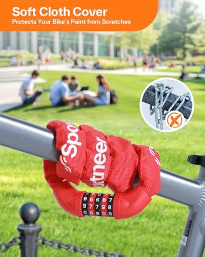 Sportneer Bike Lock: 5 Digit Combination High Security Anti Theft Bike Chain Lock - 3.2/3.6/4ft Heavy Duty Keyless Bicycle Lock for Bike, Motorcycle, Scooter, Door & Gate - 4/6mm Thick, Easy to Use