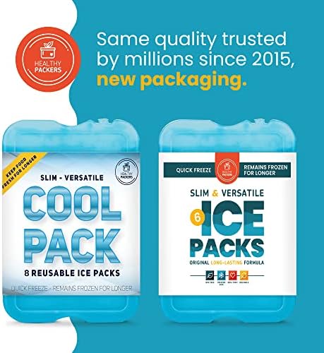 Healthy Packers Ice Packs for Lunch Boxes & Coolers - Freezer Packs - Original Cool Pack | Cooler Accessories for Beach, Camping & Fishing | Slim & Long-Lasting Reusable Ice Pack for Cooler