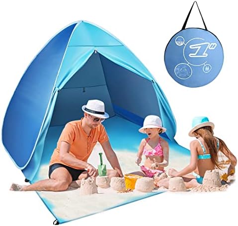 FBSPORT Beach Tent, UPF 50+ Easy Pop Up Beach Shade Beach Tent, Sun Shelter Instant Portable Beach Tent Umbrella Baby Canopy Cabana with Carry Bag, Sky Blue