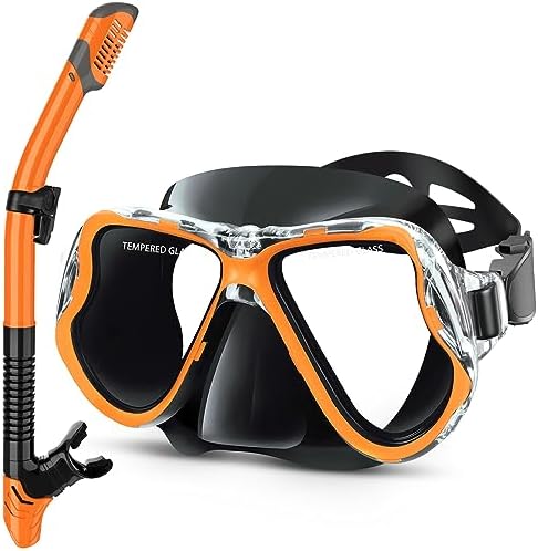 Greatever Dry Snorkel Set,Panoramic Wide View,Anti-Fog Scuba Diving Mask,Professional Snorkeling Gear