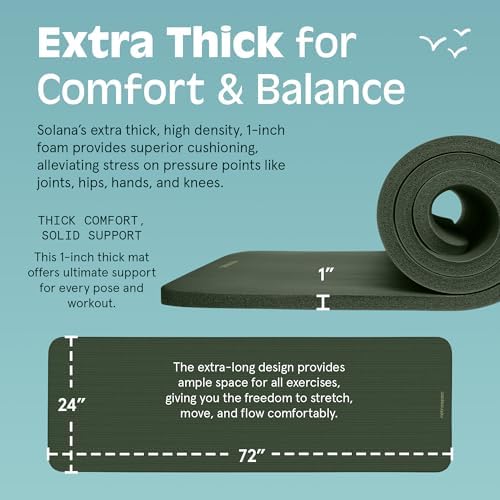 Retrospec Solana Yoga Mat 1" Thick With Nylon Carry Strap for Men & Women - Non Slip Exercise Mat for Home Yoga, Pilates, Stretching, Floor & Fitness Workouts