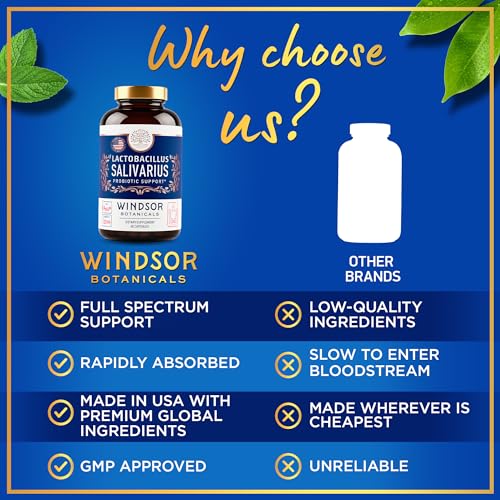 Lactobacillus Salivarius Probiotic Capsules - L Salivarius Probiotic Oral Dental Probiotics for Bad Breath, Teeth and Gums Health - Immune Support, Digestive Probiotic - 24bn CFU, 60 Caps