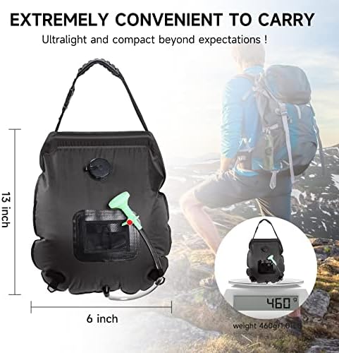 Unniweei Solar Portable Shower Bag, 5 Gal/20L Solar Heating Camping Shower Bag with Removable Hose&On-Off Switchable Shower Head, Compact Camping Shower for Camping, Hiking, Traveling, Beach Swimming