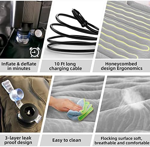 Umbrauto SUV Camping Air Mattress| Flocked Car Sleeping Bed with Reinforced Bottom| Back Trunk Inflatable Airbed for Vans| Includes Electric Pump, Pillows, Repair Patch & Carry Bag