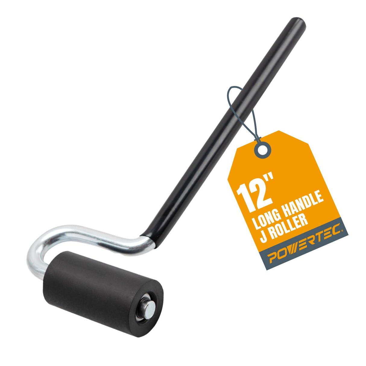 POWERTEC 12" Long Handle J Roller, 1-1/2 Inch Diameter, 3 Inch Wide, Laminate & Veneer Rubber Roller Tool for Edge Banding, Wall Coverings, 1PK (71010)
