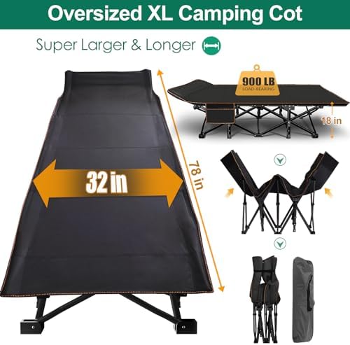 LILYPELLE Folding Camping Cot, Heavy Duty Sleeping Cots with Carry Bag, Double Layer Oxford Portable Travel Camp Cots for Home, Office Nap and Outdoor Beach