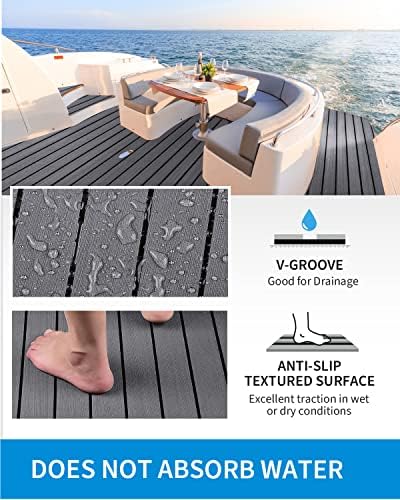 OCEANBROAD EVA Foam Boat Flooring with 3M Adhesive Backing Marine Self-Adhesive Decking 96''x45.6''/36''/28.8''/16.8'', 48''x16.8'' Faux Teak Sheet for Jon Boats Swim Platform Helm Pad RV Floor