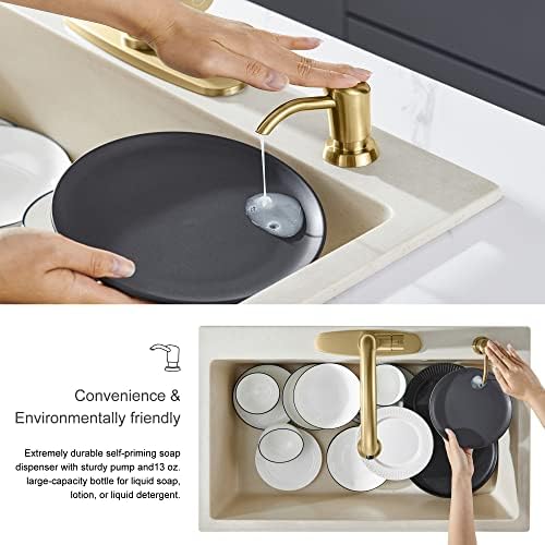 GAGALIFE Built in Sink Soap Dispenser or Lotion Dispenser for Kitchen Sink, Brushed Gold ABS Pump Head, with 17 Ounce Large PET Soap Bottle