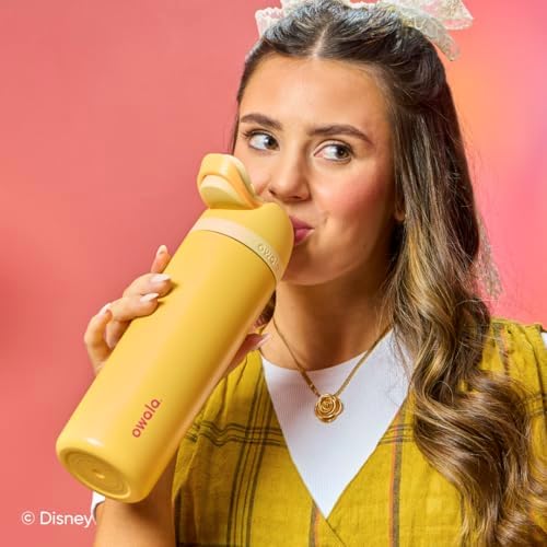 Disney Princess FreeSip Insulated Stainless Steel Water Bottle with Straw for Sports and Travel, BPA-Free Sports Water Bottle, 24 oz, Belle