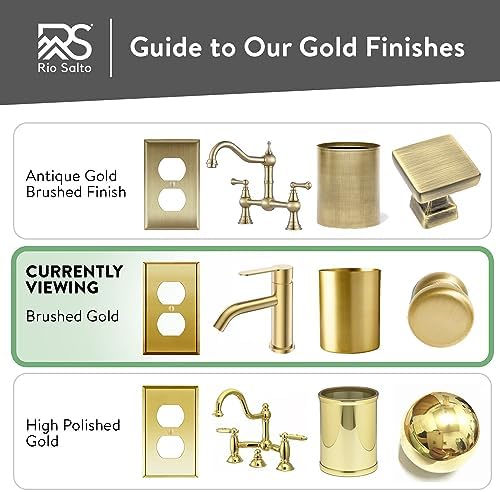 Rio Salto BRASS Modern Metal Gold Outlet Cover or Light Switch Cover Wall Plate Toggle Switch 2-Gang Double Toggle Light Switch Covers Wall Plate Wallplate Decorative Gold 2 Gang STANDARD SIZE