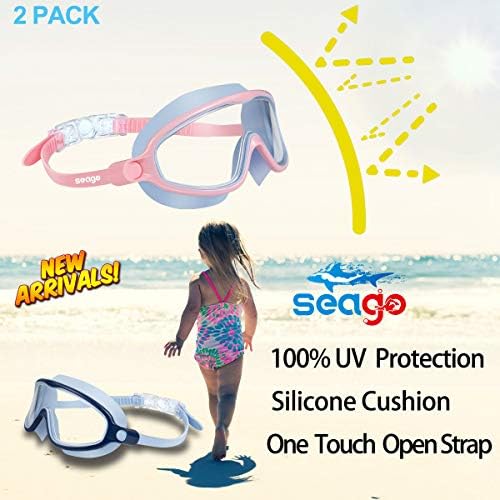 Seago Swim Goggles 2 Pack Anti-Fog Anti-UV Wide View Swimming Goggles for Kids 3-15