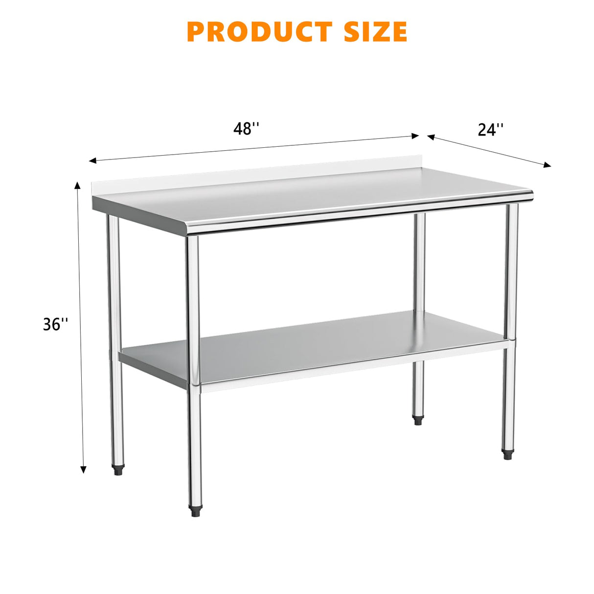 ROVSUN 60'' x 24'' Stainless Steel Table for Prep & Work,Commercial Worktables & Workstations, NSF Heavy Duty Metal Table with Adjustable UnderShelf & Backsplash for Kitchen,Restaurant,Home,Hotel