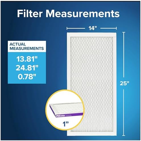 Filtrete 14x25x1 AC Furnace Air Filter, MERV 12, MPR 1500, CERTIFIED asthma & allergy friendly, 3 Month Pleated 1-Inch Electrostatic Air Cleaning Filter, 4-Pack (Actual Size 13.81x24.81x0.78 in)