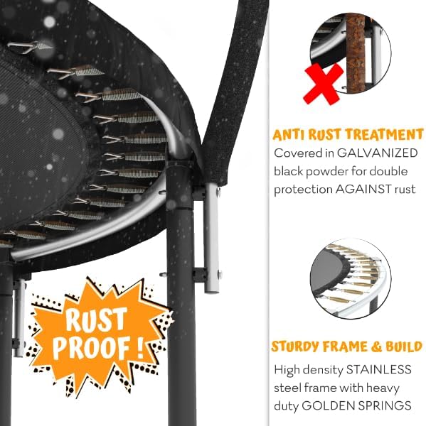 JUMPZYLLA Trampoline Outdoor 8FT 10FT 12FT 14FT 15FT 16FT with Enclosure and Ladder, ASTM Approved Recreational Trampoline for Kids and Adults, Anti-Rust Coated Frame