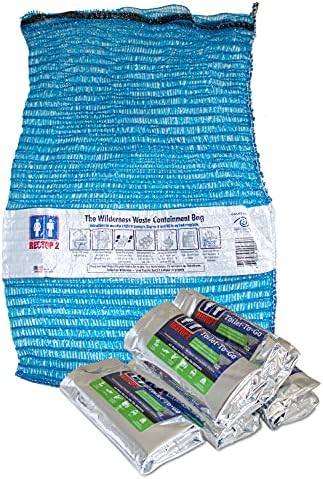 2 Wilderness Kit - 5 Quantity Individually Packaged Portable Toilet Leak Proof Waste Bags Inside of 1 Mesh Tote - Waste Bags Are For Solid (Poop) and Liquid (Pee)