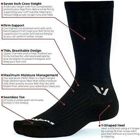 Swiftwick- ASPIRE Crew Cycling Socks, Firm Compression Fit, Moisture Wicking