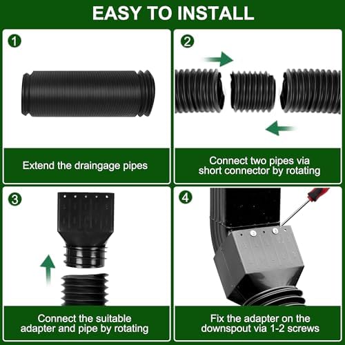 2 Pack Rain Gutter Downspout Extensions, Upgraded Flexible Drain Downspout Extender, Rainwater Drainage Diverter with Mini Connector, Extendable from 20 to 127 Inches