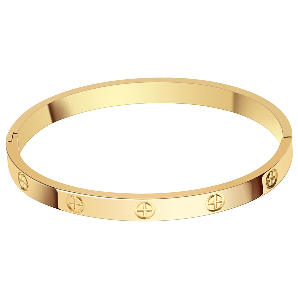 LUCSIS Waterproof 18K Gold PVD Plated Bangle Bracelet for Women, Stainless Steel Bracelet Non Tarnish with Cross Pattern Engraved and 5A Grade Cubic Zirconia, Trendy Fashion Jewelry Gift