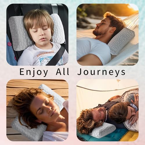 Small Cooling Gel Memory Foam Camping Pillow Travel - Contoured Support -Compressible Pillow Ideal for Backpacking, Camping, Travel, Car, Airplane,Office Nap