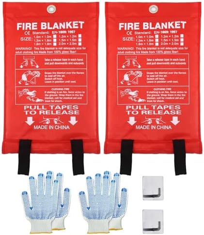 Home Emergency Fire Blankets 59“ x 59” Fiberglass Fire Blankets Essential Emergency Fire Blankets for Home and Kitchen 2 Packs