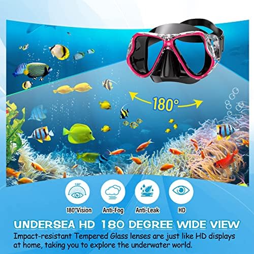 Greatever Dry Snorkel Set,Panoramic Wide View,Anti-Fog Scuba Diving Mask,Professional Snorkeling Gear