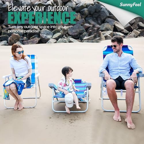 SUNNYFEEL Tall Folding Beach Chair Lightweight, Portable Sand Chair for Adults Heavy Duty 500 LBS with Cup Holders, Foldable High Camping Lawn Chairs for Camp/Outdoor/Picnic/Concert/Sports