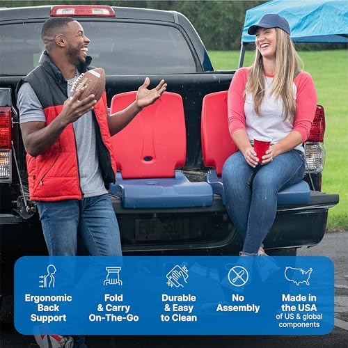 Step2 Folding Flip Seat, Lightweight Portable Outdoor Chair for Poolside, Camping, Beach, Boats, Tailgates, Durable Ground Chair with Back Support for Adults, Red & Blue