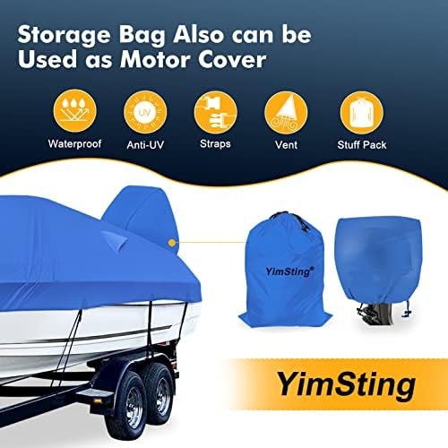 1200D Waterproof Boat Cover - Fits 16' to 18.5' ft Bass, V-Hull, Tri-Hull, Fish & Ski, Runabout Bowrider Boats - Heavy Duty Canvas Blue