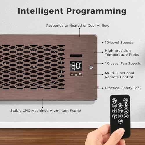 Built-in Register Booster Fan with Cover for Air Heat Vent with Fan,Fits 4"x10" Duct/Ceiling/Floor Vents, Improves AC & Heating/Cooling,Quiet 10-Speed Household/Bedroom Ventilation,smart,Bronze