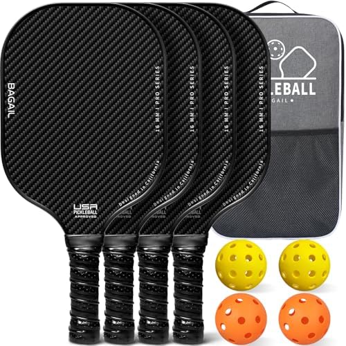 BAGAIL Pickleball Paddles, USAPA Approved Fiberglass Surface Pickleball Set, Lightweight Pickle Ball Rackets with 4 Balls, 1 Bag, Designed in California for Traction and Stability