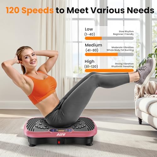 AXV Vibration Plate Fitness Platform Exercise Machine Vibrating Lymphatic Drainage Shaking Full Body Shaker Workout Vibrate Stand Shake Board Sport Gym for Weight Loss Fat Burner for Women Men