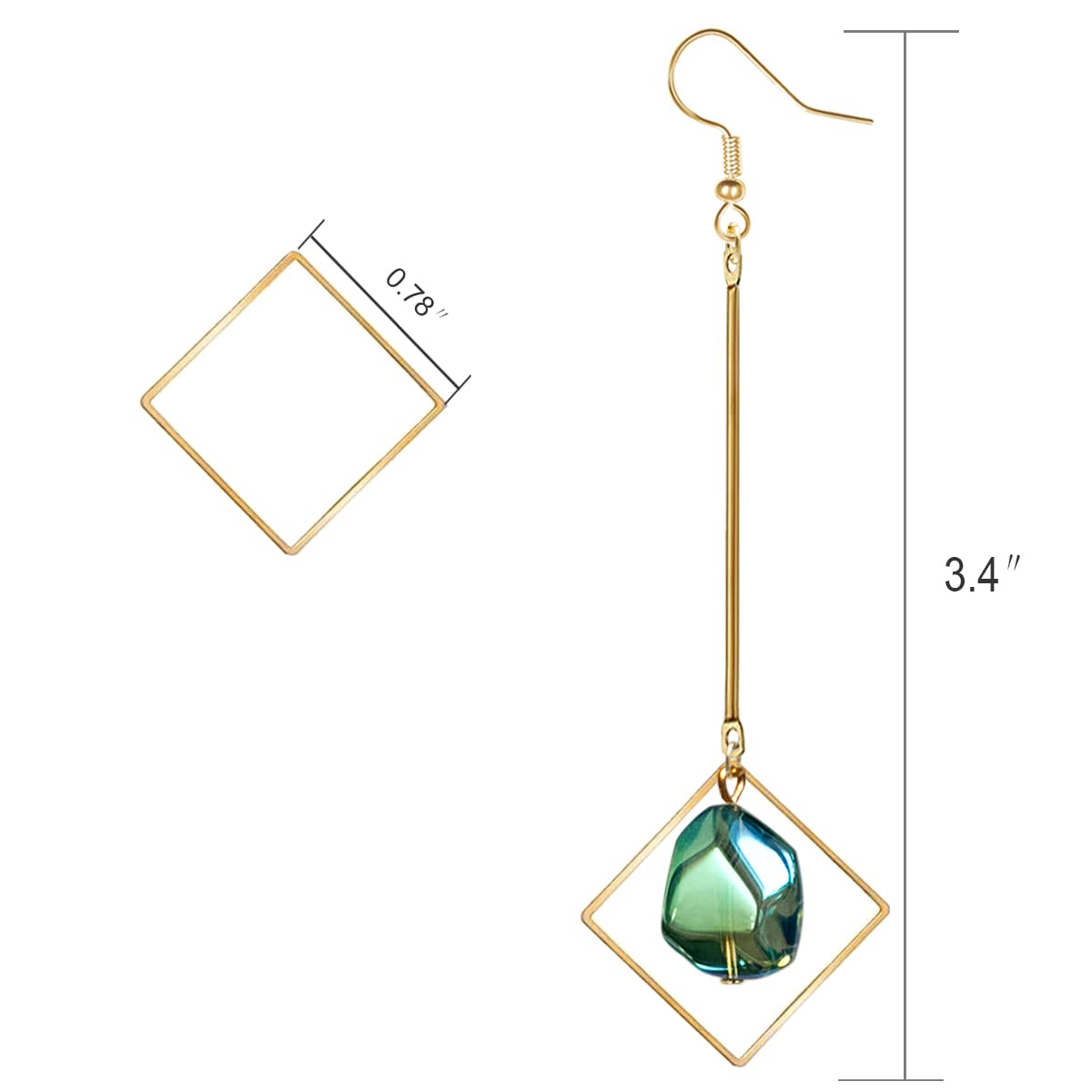 Mismatch Asymmetry Colorful Glass Drop Dangle Earrings