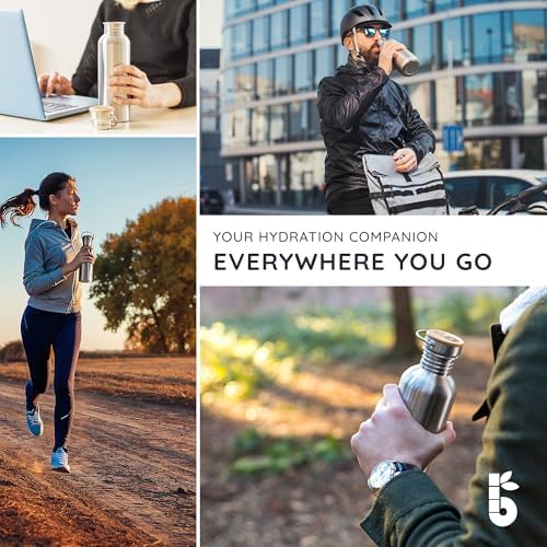 Bambaw Stainless Steel Water Bottles 32 oz, Non-insulated Single Wall Metal Water Bottle Stainless Steel, Reusable & Eco Friendly, Dishwasher Safe – Silver