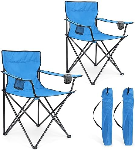 HaSteeL Foldable Camping Chair Set of 2, Folding Camp Chairs & Carrying Bags for Adults, Portable for Lawn, Outdoors, Fishing, Hiking, Travel, Picnic, Beach, Oversized & Supports 275lbs (Blue)
