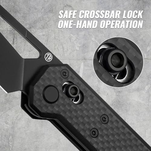 Tarcus Folding Pocket Knife, 3.5" D2 Steel DLC Blade Carbon Fiber Overlay Handle, Lightweight EDC Knife with Crossbar Lock for Men and Women, Ideal for Camping, Hiking, and Survival