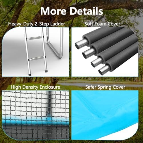 AOTOB 8FT 10FT 12FT 14 FT 15FT Trampoline with Safety Enclosure Net,Outdoor Trampoline with Basketball Hoop, Heavy Duty Jumping Mat and Spring Cover Padding for Kids and Adults, Storage Bag and Ladder